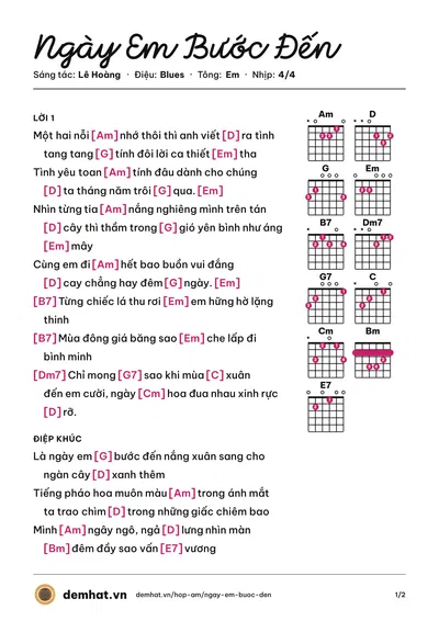 Hợp âm Ngày Em Bước Đến (Xin) – bản nhạc PDF trang 1, tông Em