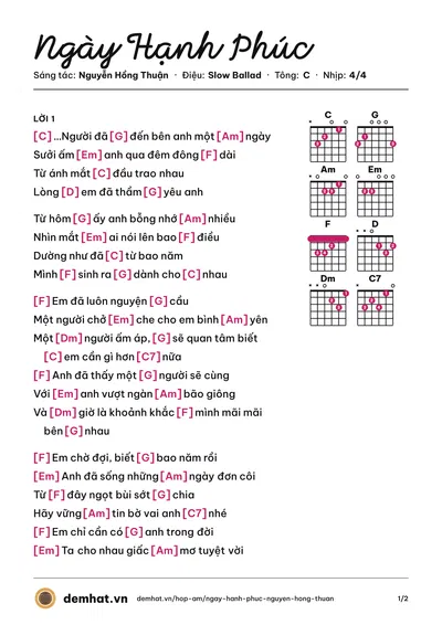 Hợp âm Ngày Hạnh Phúc (VMusic) – bản nhạc PDF trang 1, tông C