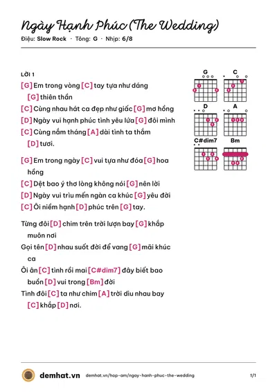 Hợp âm Ngày Hạnh Phúc (The Wedding) (Đoan Trang) – bản nhạc PDF trang 1, tông G