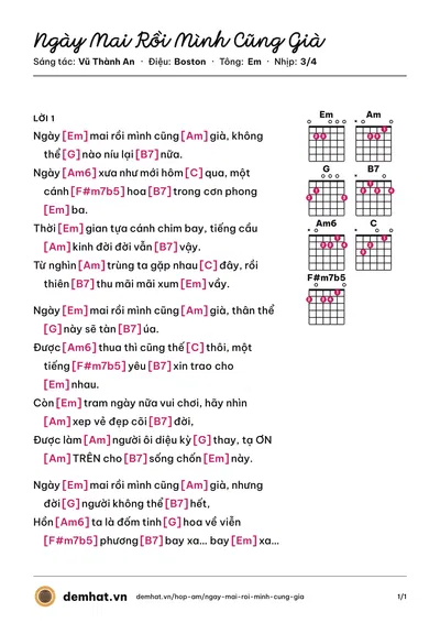 Hợp âm Ngày Mai Rồi Mình Cũng Già (Vũ Thành An) – bản nhạc PDF trang 1, tông Em