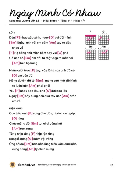 Hợp âm Ngày Mình Có Nhau (Thanh Vũ) – bản nhạc PDF trang 1, tông F