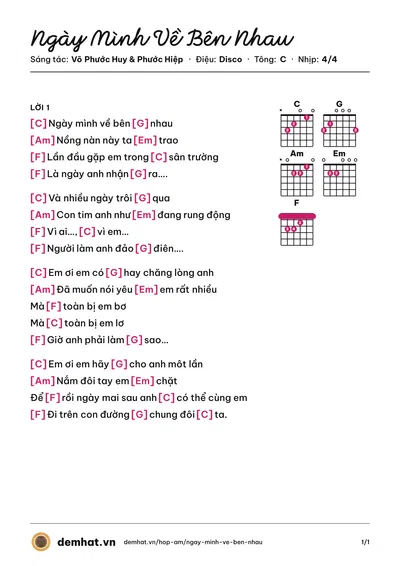 Hợp âm Ngày Mình Về Bên Nhau (Phước Hiệp) – bản nhạc PDF trang 1, tông C