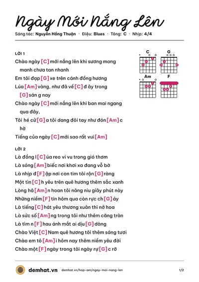 Hợp âm Ngày Mới Nắng Lên (VMusic) – bản nhạc PDF trang 1, tông C