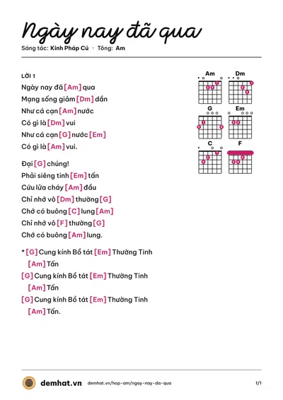 Hợp âm Ngày nay đã qua (Hiền Tịnh) – bản nhạc PDF trang 1, tông Am
