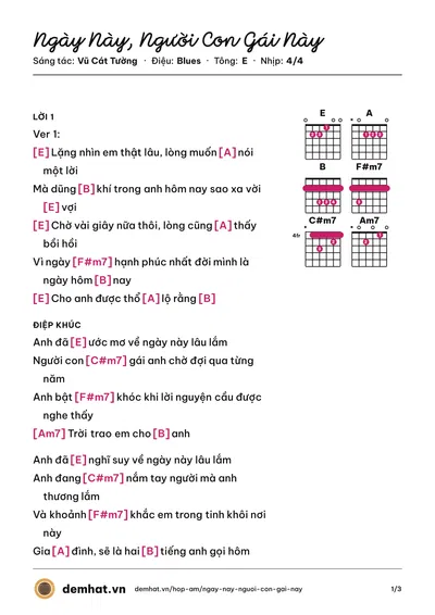 Hợp âm Ngày Này, Người Con Gái Này (Vũ Cát Tường) – bản nhạc PDF trang 1, tông E