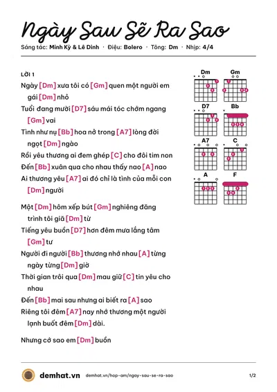 Hợp âm Ngày Sau Sẽ Ra Sao (Quang Lê) – bản nhạc PDF trang 1, tông Dm