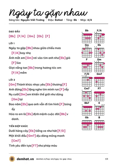 Hợp âm Ngày ta gặp nhau (Nguyễn Viết Trường) – bản nhạc PDF trang 1, tông Bb