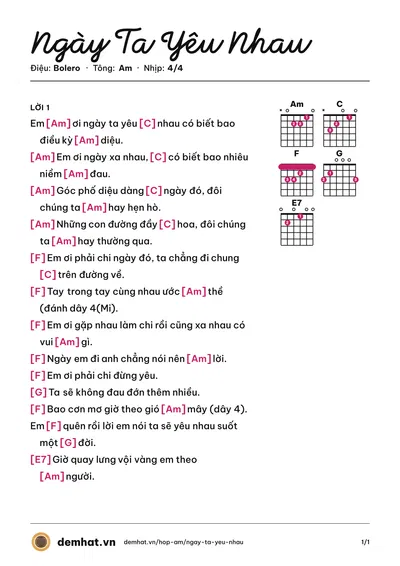 Hợp âm Ngày Ta Yêu Nhau (Chí Thiện) – bản nhạc PDF trang 1, tông Am