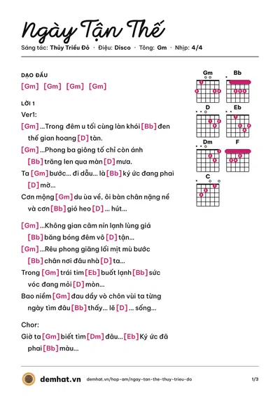Hợp âm Ngày Tận Thế (Thủy Triều Đỏ) – bản nhạc PDF trang 1, tông Gm