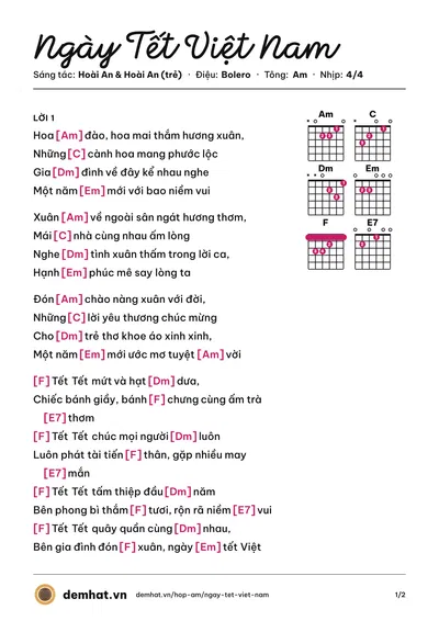 Hợp âm Ngày Tết Việt Nam (VMusic) – bản nhạc PDF trang 1, tông Am