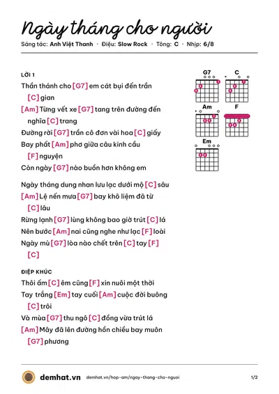 Hợp âm Ngày tháng cho người (Anh Việt Thanh) – bản nhạc PDF trang 1, tông C