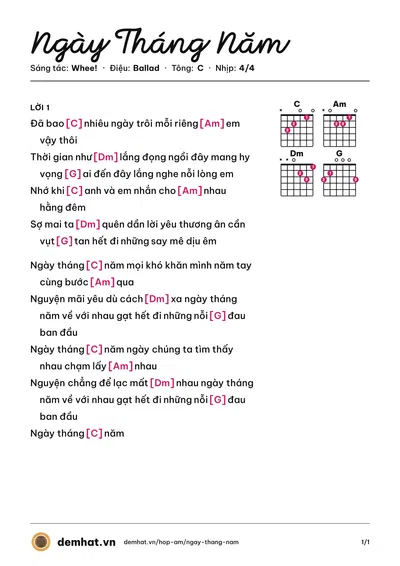 Hợp âm Ngày Tháng Năm (Whee!) – bản nhạc PDF trang 1, tông C