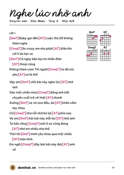 Hợp âm Nghe lúc nhớ anh (naa) – bản nhạc PDF trang 1, tông C