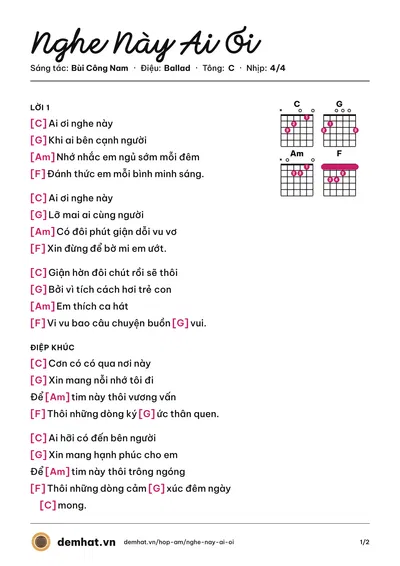 Hợp âm Nghe Này Ai Ơi (Bùi Công Nam) – bản nhạc PDF trang 1, tông C