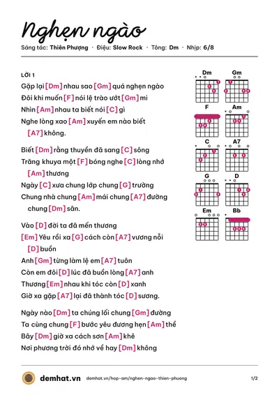 Hợp âm Nghẹn ngào (Thụy Long) – bản nhạc PDF trang 1, tông Dm