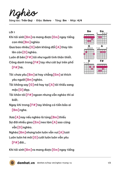 Hợp âm Nghèo (Trường Vũ) – bản nhạc PDF trang 1, tông Bm