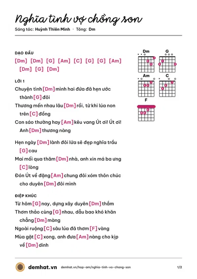 Hợp âm Nghĩa tình vợ chồng son (Phúc Duy) – bản nhạc PDF trang 1, tông Dm