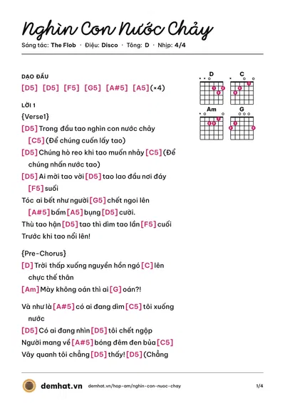 Hợp âm Nghìn Con Nước Chảy (The Flob) – bản nhạc PDF trang 1, tông D
