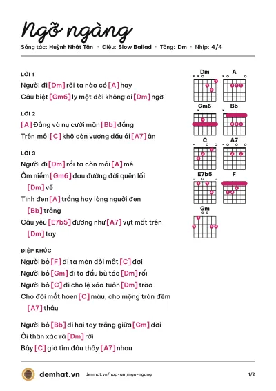 Hợp âm Ngỡ ngàng (Tuấn Ngọc) – bản nhạc PDF trang 1, tông Dm