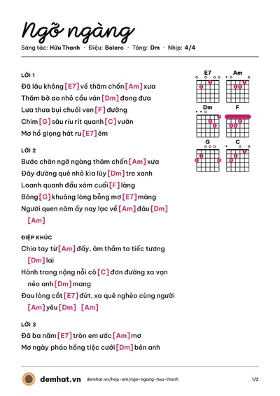 Hợp âm Ngỡ ngàng (Mộng Thi) – bản nhạc PDF trang 1, tông Dm