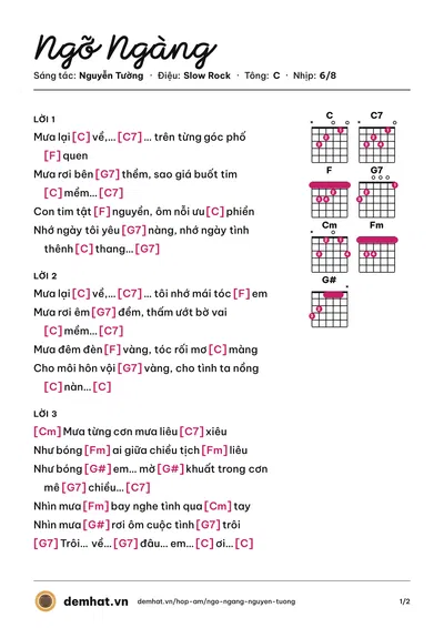 Hợp âm Ngỡ Ngàng (Duy Long) – bản nhạc PDF trang 1, tông C