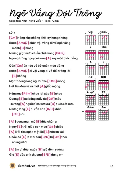 Hợp âm Ngõ Vắng Đợi Trông (Viet TH) – bản nhạc PDF trang 1, tông C#m