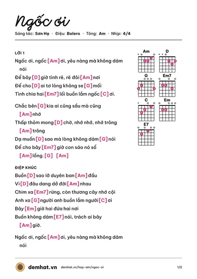 Hợp âm Ngốc ơi (Đan Trường) – bản nhạc PDF trang 1, tông Am