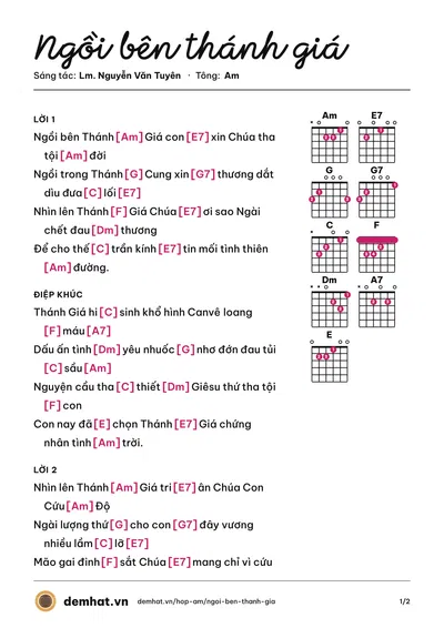 Hợp âm Ngồi bên thánh giá (Lm. Nguyễn Văn Tuyên) – bản nhạc PDF trang 1, tông Am