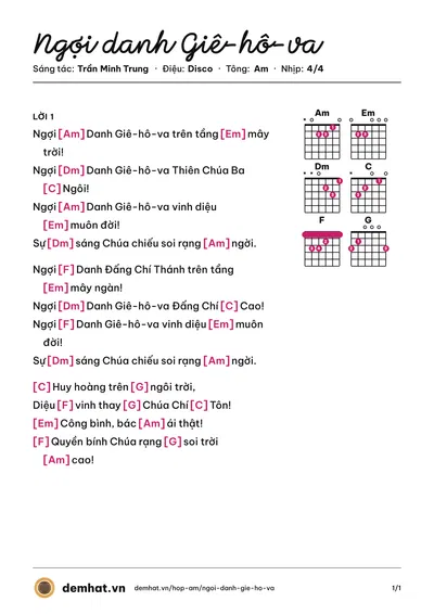 Hợp âm Ngợi danh Giê-hô-va (Ca Đoàn HTBTADVN) – bản nhạc PDF trang 1, tông Am
