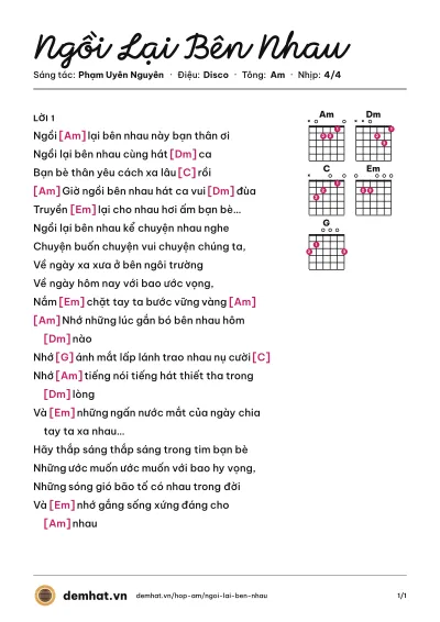 Hợp âm Ngồi Lại Bên Nhau (Quang Vinh) – bản nhạc PDF trang 1, tông Am