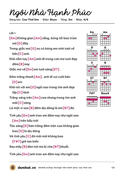 Hợp âm Ngôi Nhà Hạnh Phúc (MBK) – bản nhạc PDF trang 1, tông Em