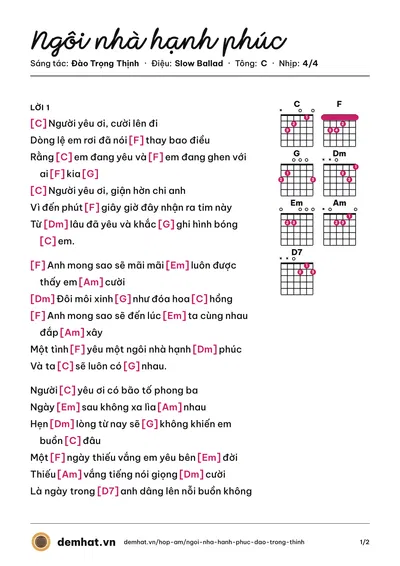 Hợp âm Ngôi nhà hạnh phúc (Lam Trường) – bản nhạc PDF trang 1, tông C