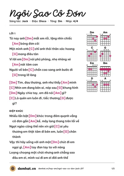 Hợp âm Ngôi Sao Cô Đơn (Jack) – bản nhạc PDF trang 1, tông Dm
