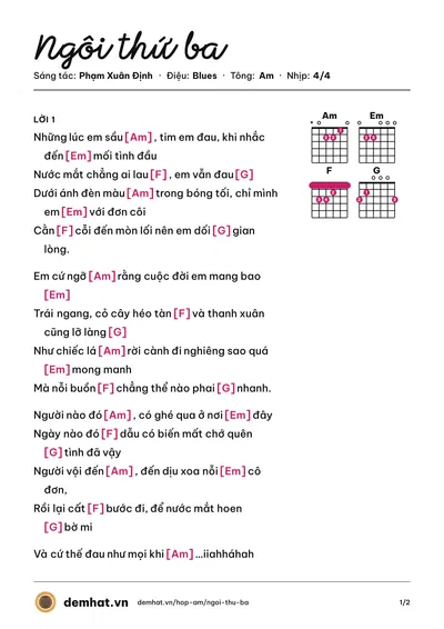 Hợp âm Ngôi thứ ba (Phạm Xuân Định) – bản nhạc PDF trang 1, tông Am
