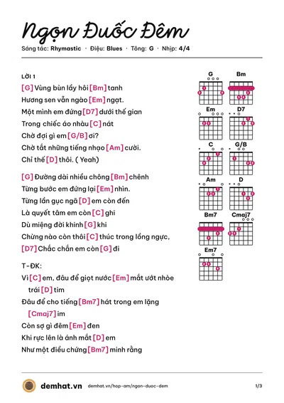 Hợp âm Ngọn Đuốc Đêm (Rhymastic) – bản nhạc PDF trang 1, tông G