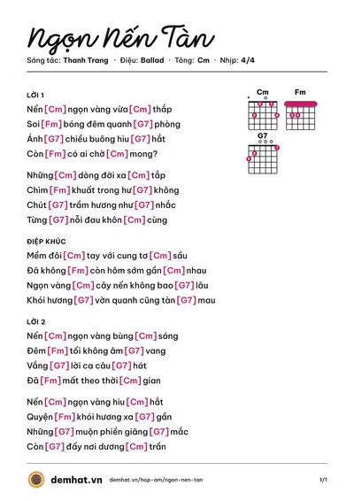 Hợp âm Ngọn Nến Tàn (Hòa tấu) – bản nhạc PDF trang 1, tông Cm