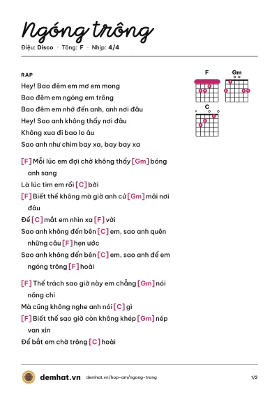 Hợp âm Ngóng trông (Mây Trắng) – bản nhạc PDF trang 1, tông F