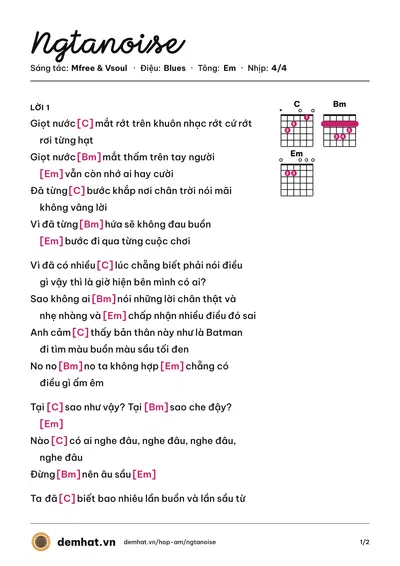 Hợp âm Ngtanoise (Tlinh) – bản nhạc PDF trang 1, tông Em