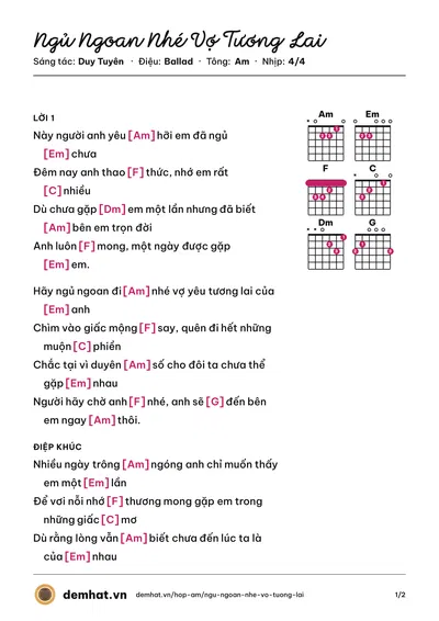 Hợp âm Ngủ Ngoan Nhé Vợ Tương Lai (Duy Tuyên) – bản nhạc PDF trang 1, tông Am