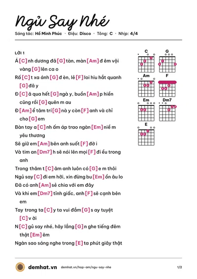 Hợp âm Ngủ Say Nhé (Hoàng Nghiệp) – bản nhạc PDF trang 1, tông C