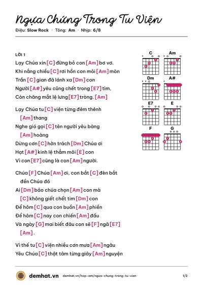 Hợp âm Ngựa Chứng Trong Tu Viện (Quân Keyboard) – bản nhạc PDF trang 1, tông Am