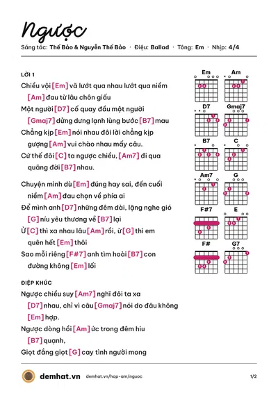 Hợp âm Ngược (Thế Bảo) – bản nhạc PDF trang 1, tông Em
