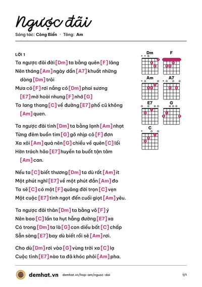 Hợp âm Ngược đãi (Hoàng Nguyên) – bản nhạc PDF trang 1, tông Am