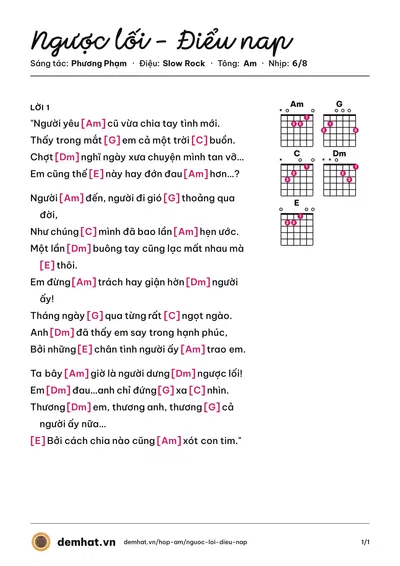 Hợp âm Ngược lối - Điểu nap (Điểu Náp) – bản nhạc PDF trang 1, tông Am