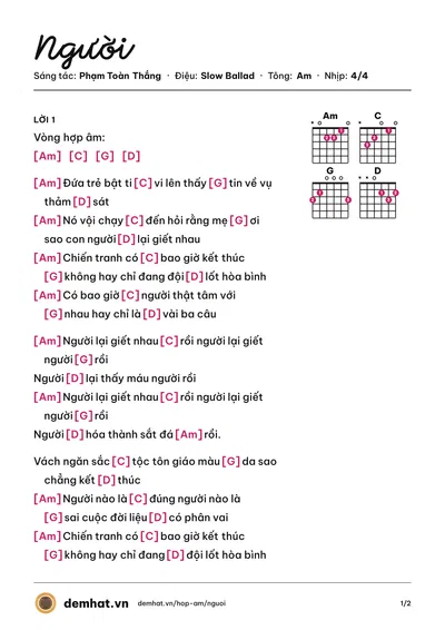 Hợp âm Người (Hà Anh Tuấn) – bản nhạc PDF trang 1, tông Am
