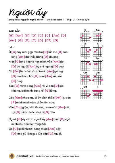 Hợp âm Người ấy (Mắt Ngọc) – bản nhạc PDF trang 1, tông G