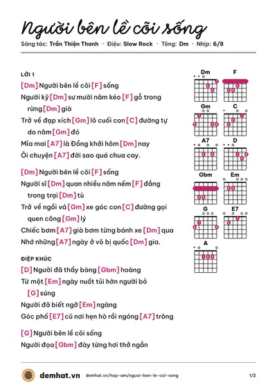 Hợp âm Người bên lề cõi sống (Trần Thiện Thanh) – bản nhạc PDF trang 1, tông Dm