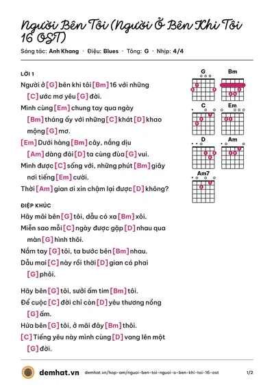 Hợp âm Người Bên Tôi (Người Ở Bên Khi Tôi 16 OST) (Anh Khang) – bản nhạc PDF trang 1, tông G