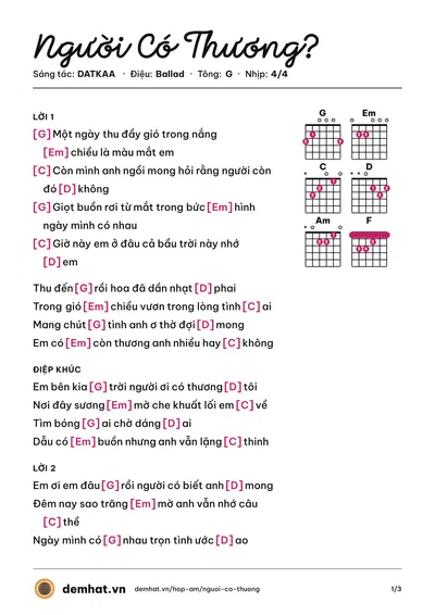 Hợp âm Người Có Thương? (DATKAA) – bản nhạc PDF trang 1, tông G