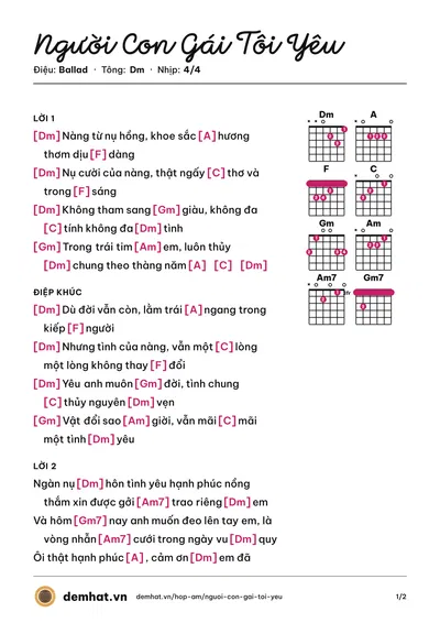 Hợp âm Người Con Gái Tôi Yêu (Lâm Chấn Huy) – bản nhạc PDF trang 1, tông Dm